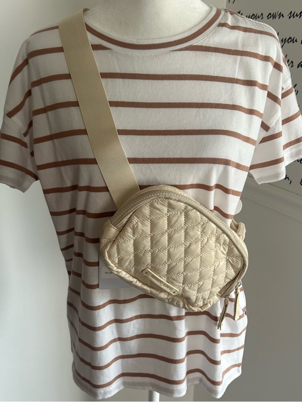 NWT Heartlove by Charo Off-White Quilted Bum Bag with Burgundy Interior